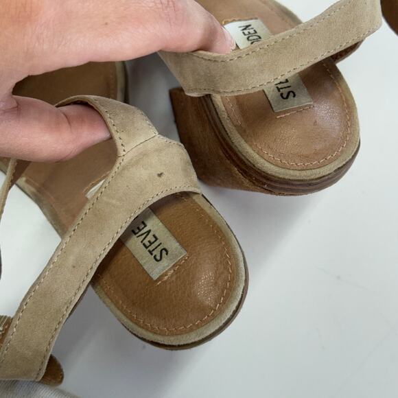 Steve Madden Heels Womens 7 Tan Alva Stacked Block Heel Open Toe Suede Leather - Picture 11 of 12